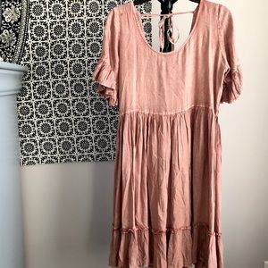 Pink Flounce Shift Dress